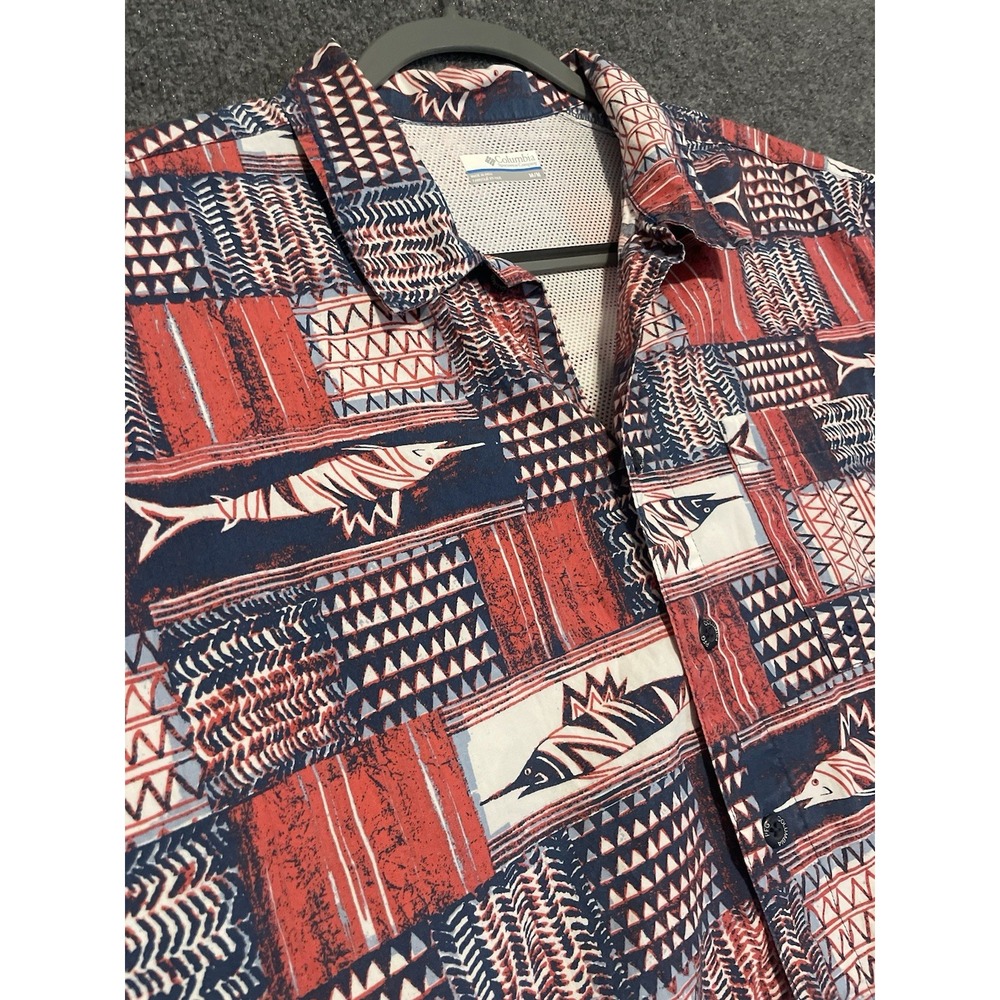 Columbia PFG Shirt Men's Medium Vented Fishing Sailfish All Over Print USA Red